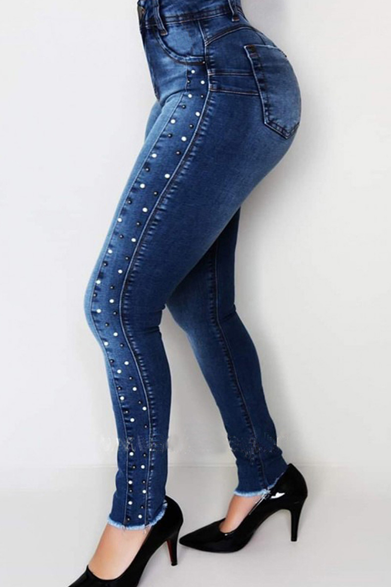 Women's High Waist Push Up Rhinestone Embellished Jeans