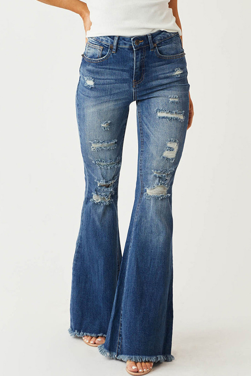 Ladies Vintage High Waist Slim Fit Stretch Flare Jeans