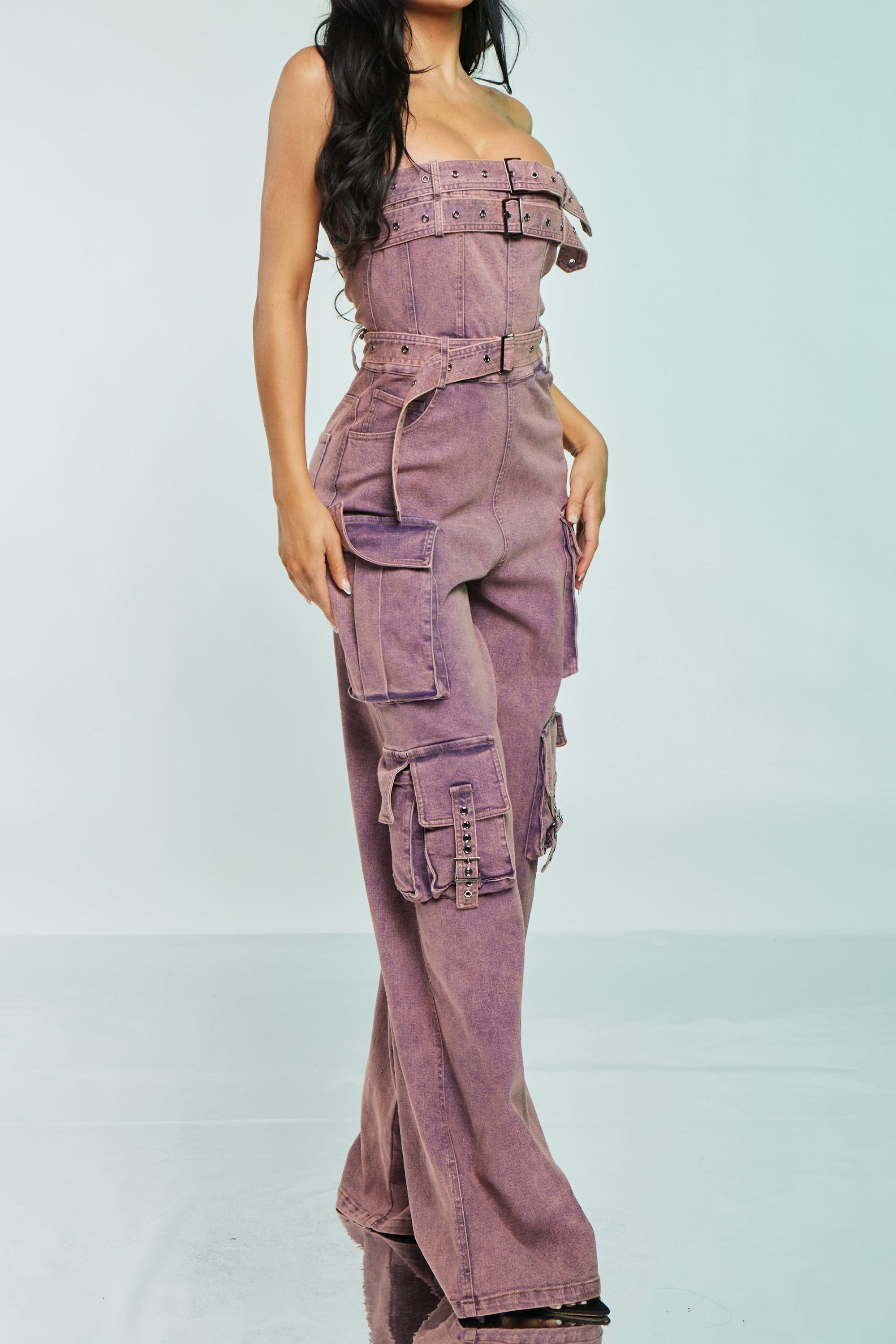 Women's Essential Utility Pocket Corset Denim Jumpsuit