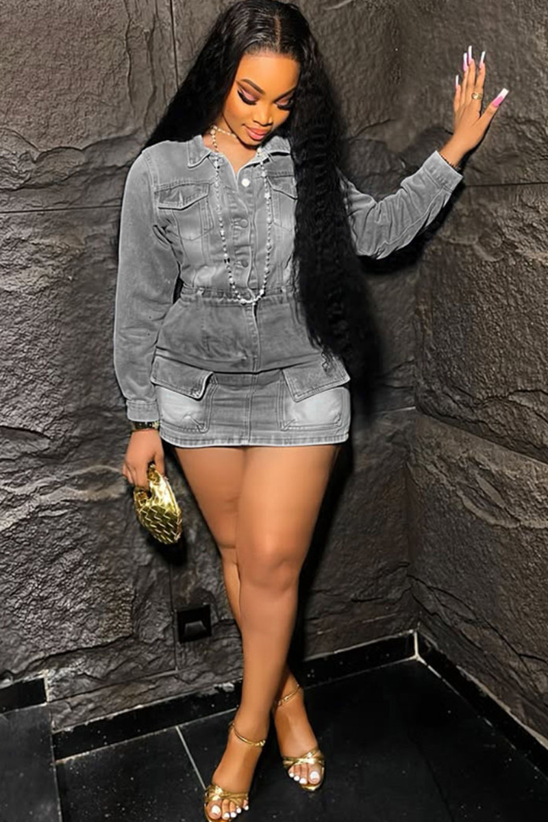 Women's Multi Pocket Washed Stretch Denim Dress In Trend