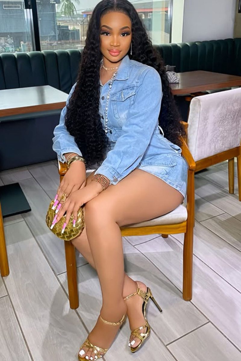 Women's Multi Pocket Washed Stretch Denim Dress In Trend