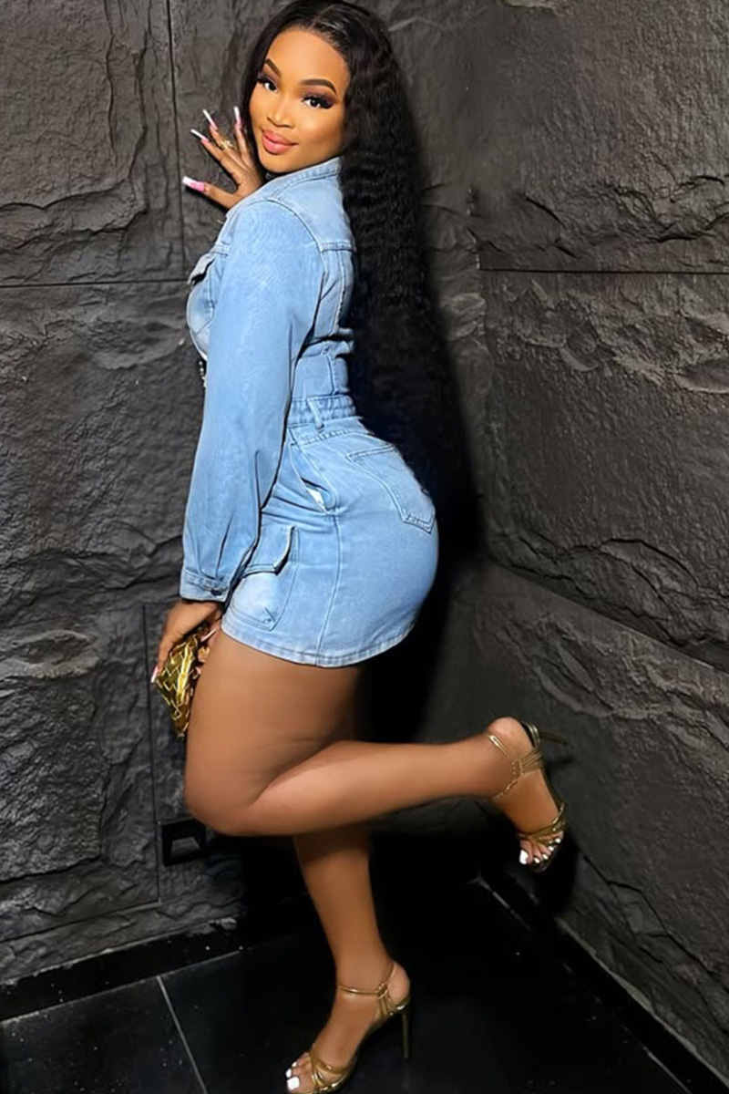 Women's Multi Pocket Washed Stretch Denim Dress In Trend