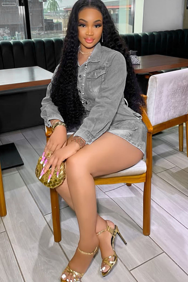 Women's Multi Pocket Washed Stretch Denim Dress In Trend