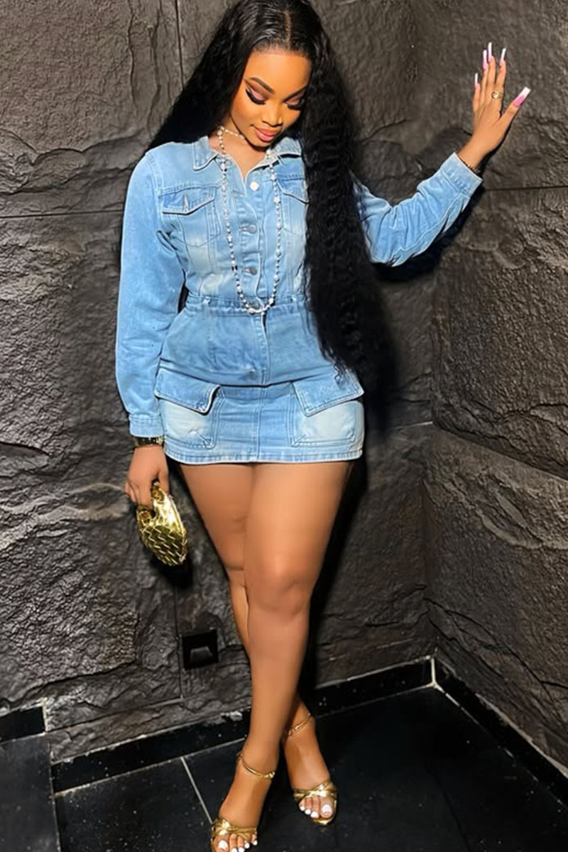 Women's Multi Pocket Washed Stretch Denim Dress In Trend