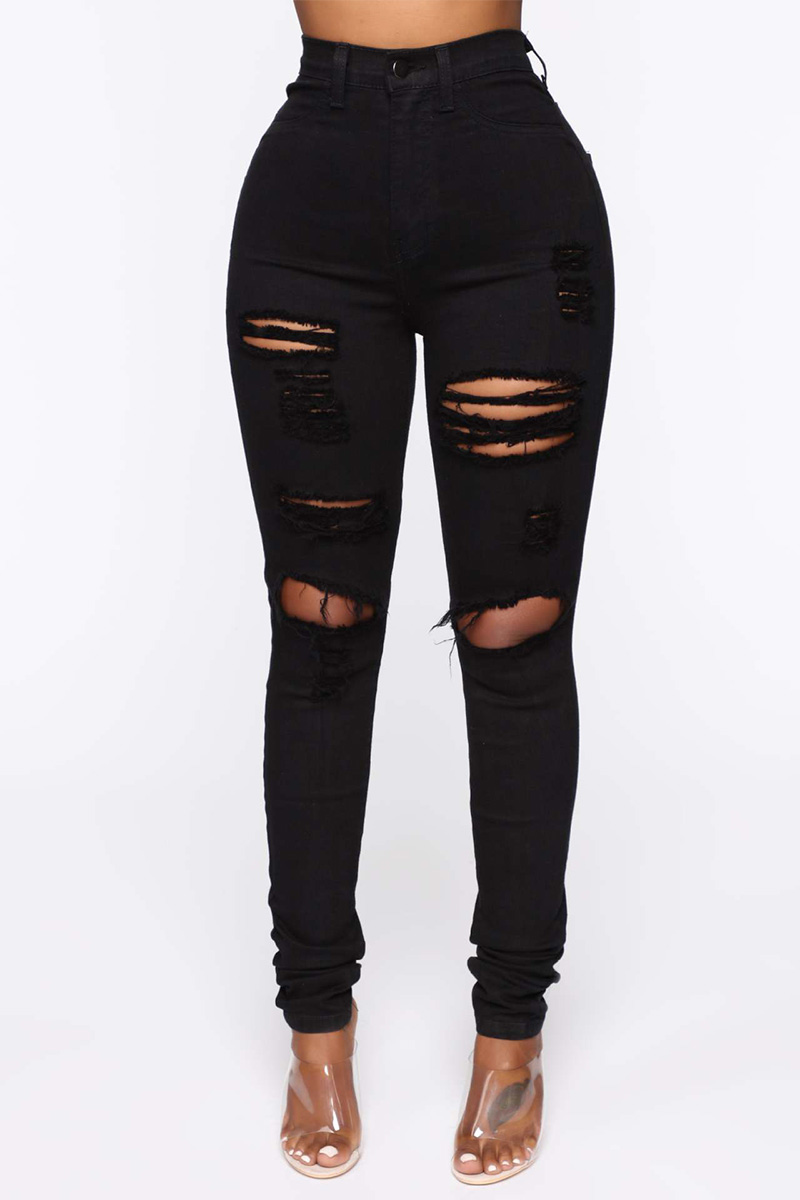 High Street Ripped Knee Stretch Skinny Jeans For Women