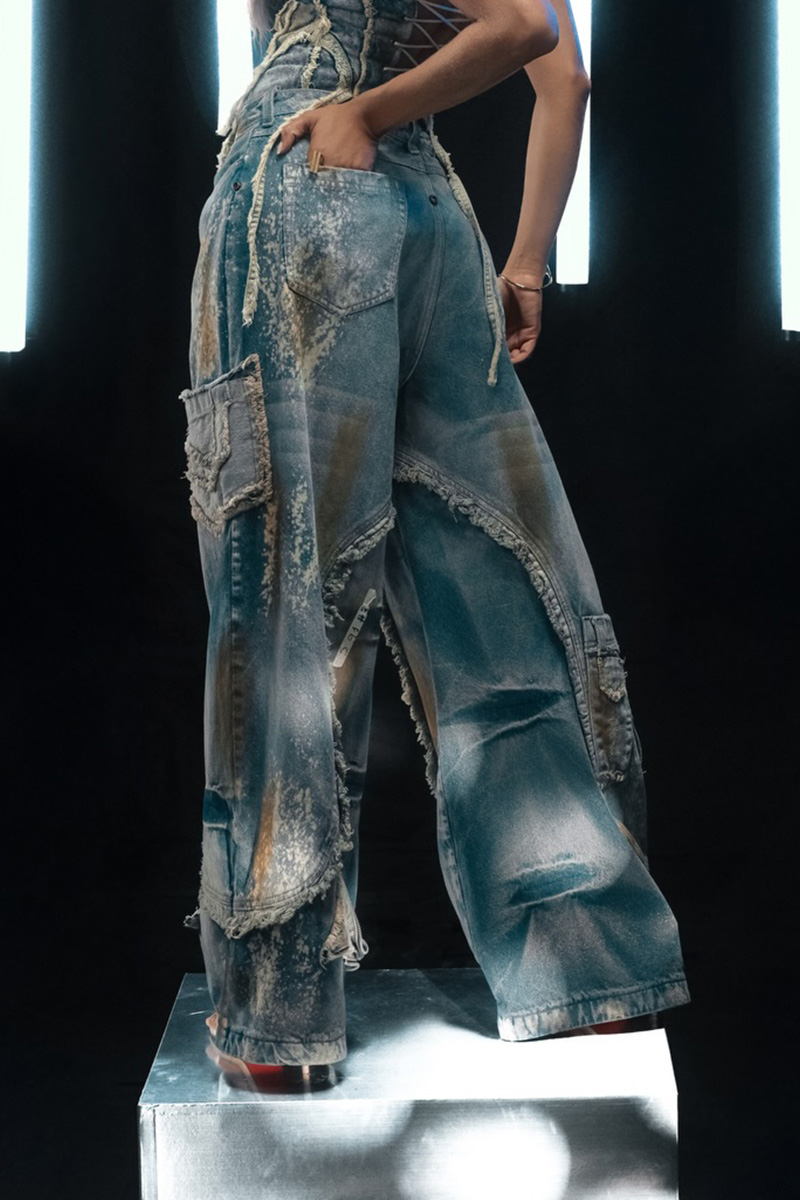 Vintage Washed Designer Patchwork Jeans For Women