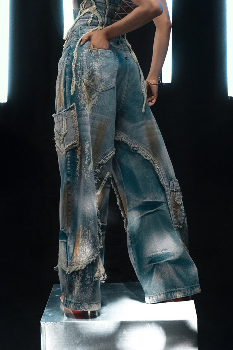 Vintage Washed Designer Patchwork Jeans For Women