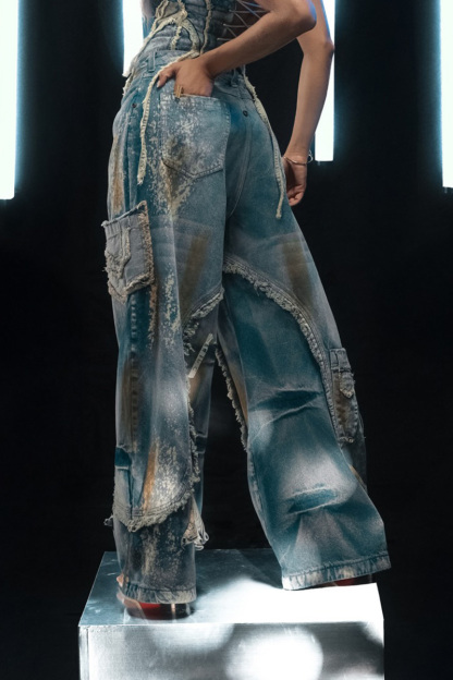 Vintage Washed Designer Patchwork Jeans For Women
