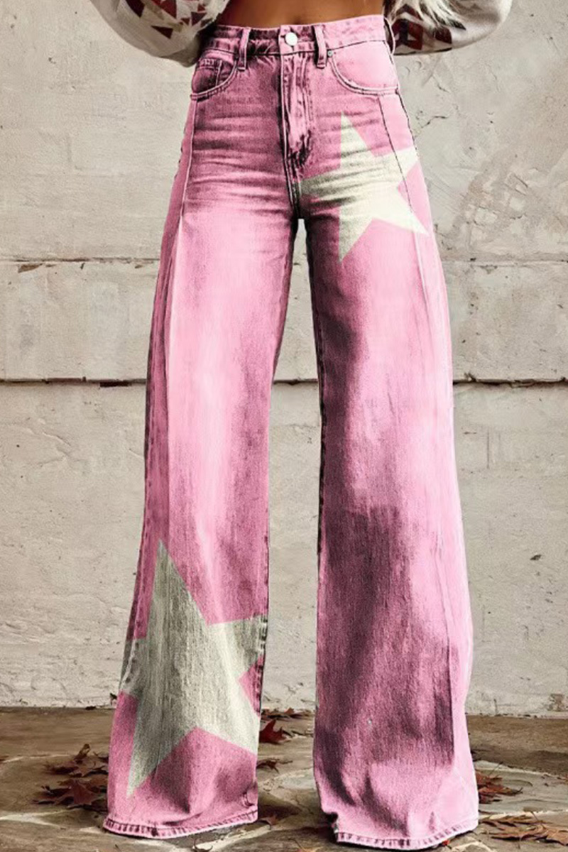 Women's Lightweight Distressed Star Print Jeans