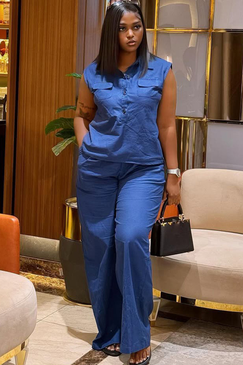 Women' s Daily Vest And Wide-Leg Pants Ensemble