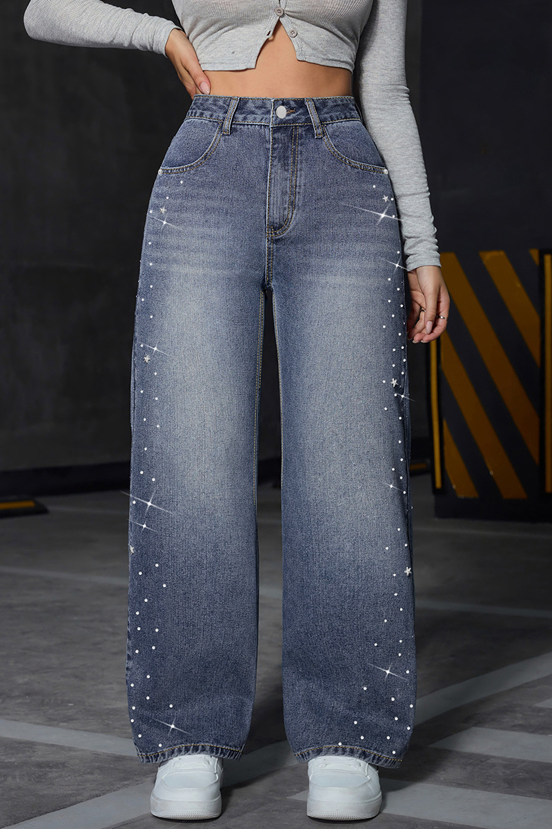 Women's Versatile Side Rhinestone Designer Jeans