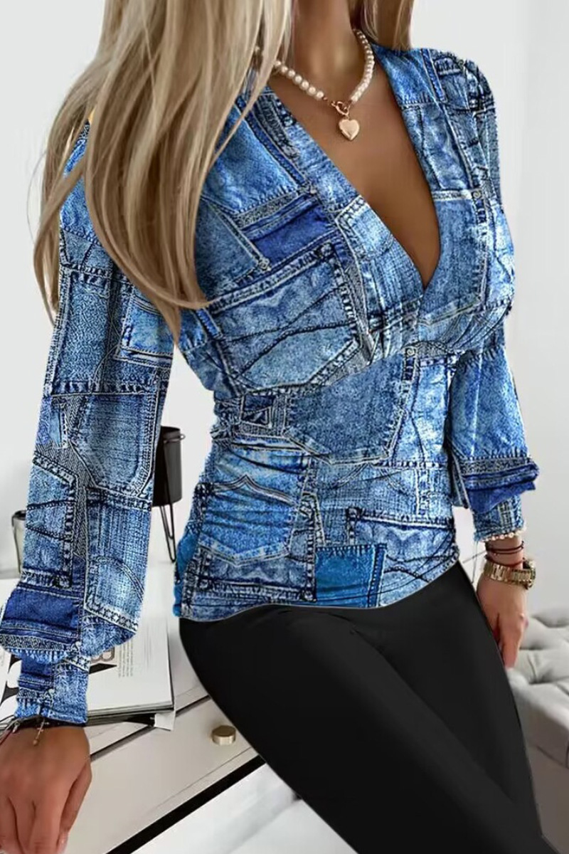 Flowy V-Neck Floral Print Blouse For Women