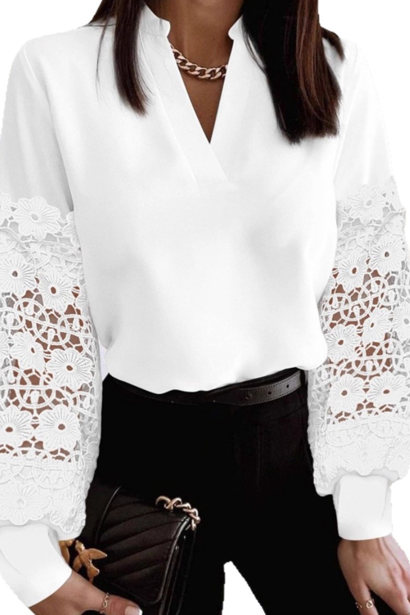 Ladies Contemporary V Neck Lace Long Sleeve Blouse