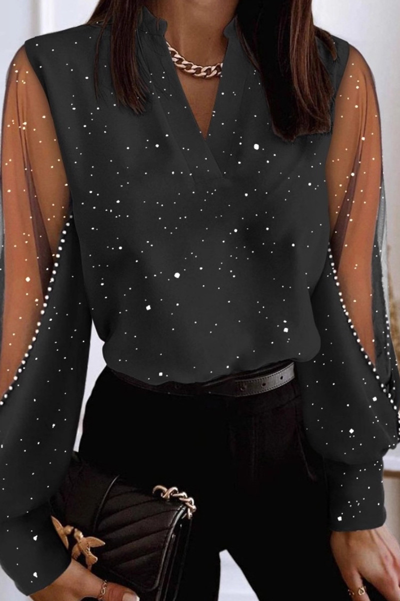 Ladies Contemporary V Neck Lace Long Sleeve Blouse