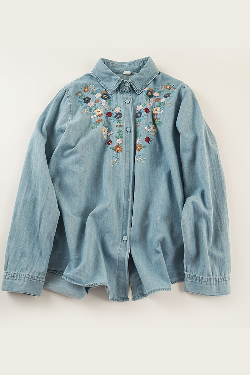 Elegant Embroidered Button Down Blouse For Women