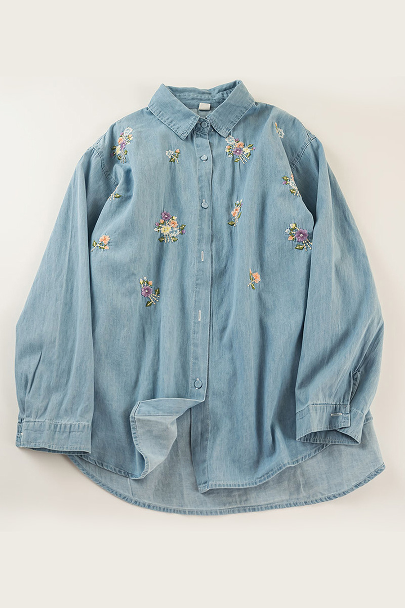 Elegant Embroidered Button Down Blouse For Women