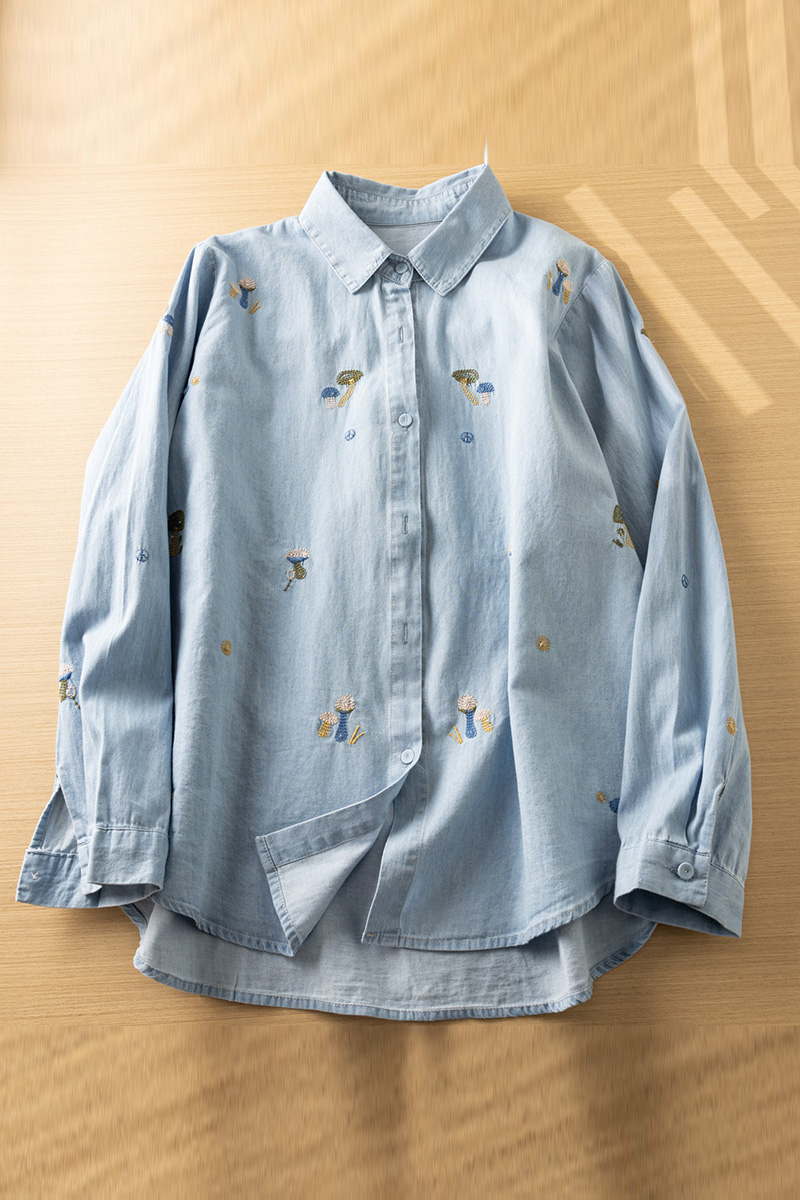Elegant Embroidered Button Down Blouse For Women