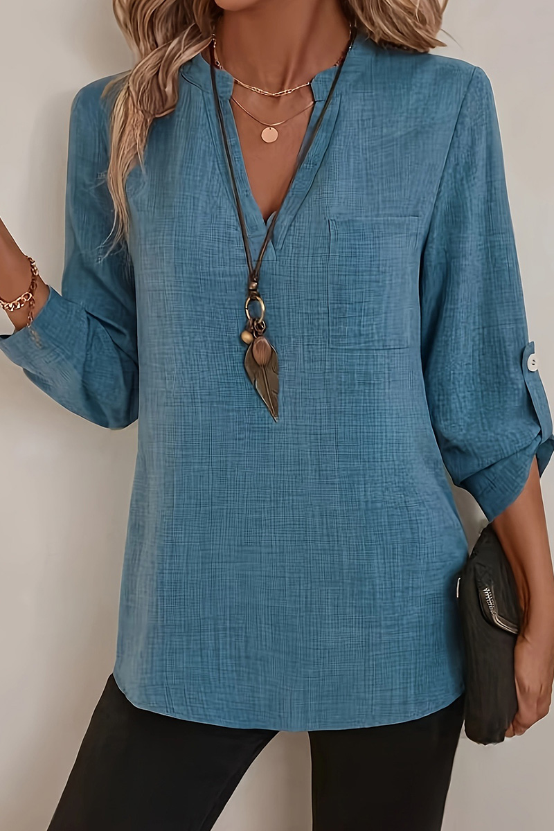 Elegant Solid Color V-Neck Shirt With Cut-Out Sleeves For Women