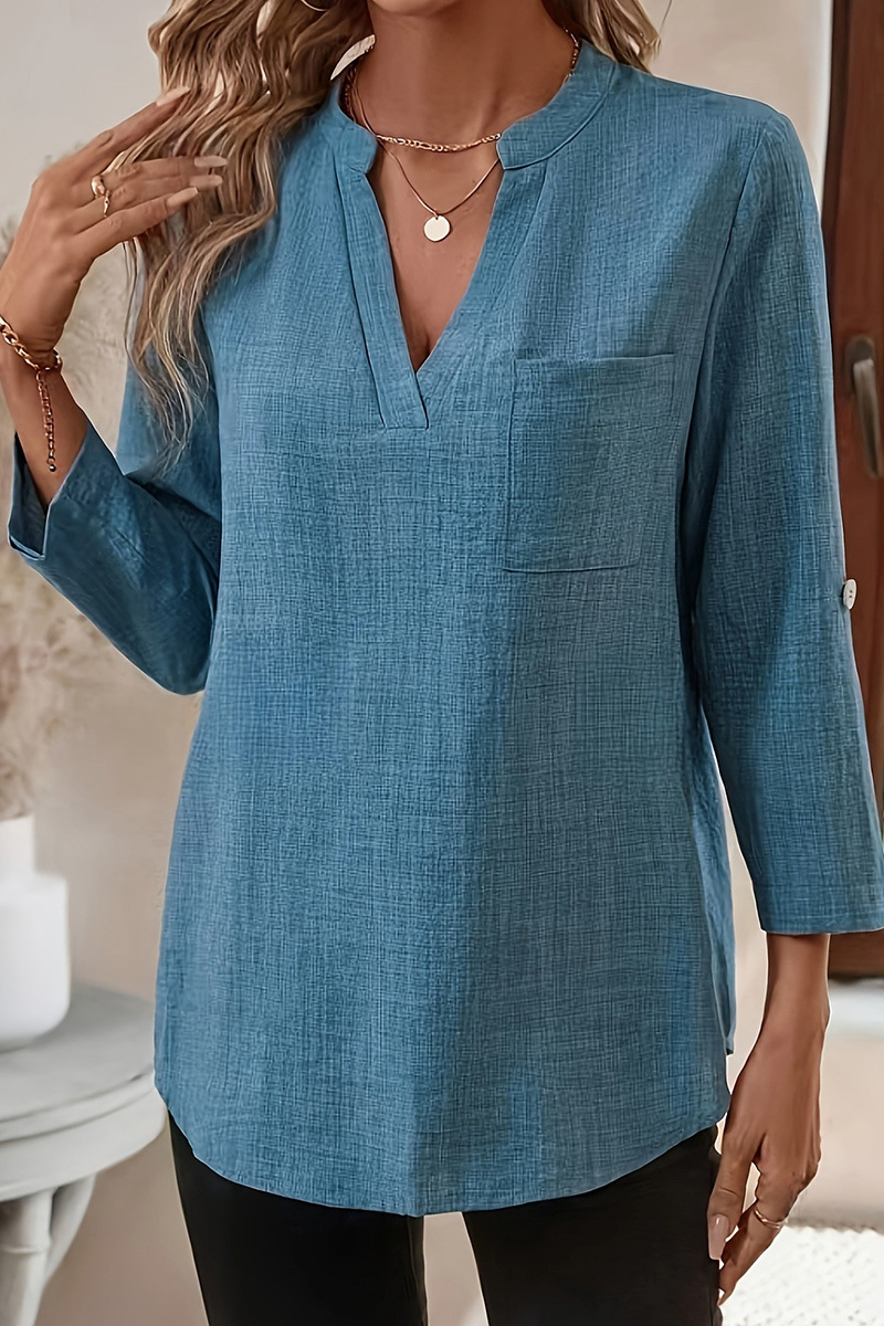 Elegant Solid Color V-Neck Shirt With Cut-Out Sleeves For Women