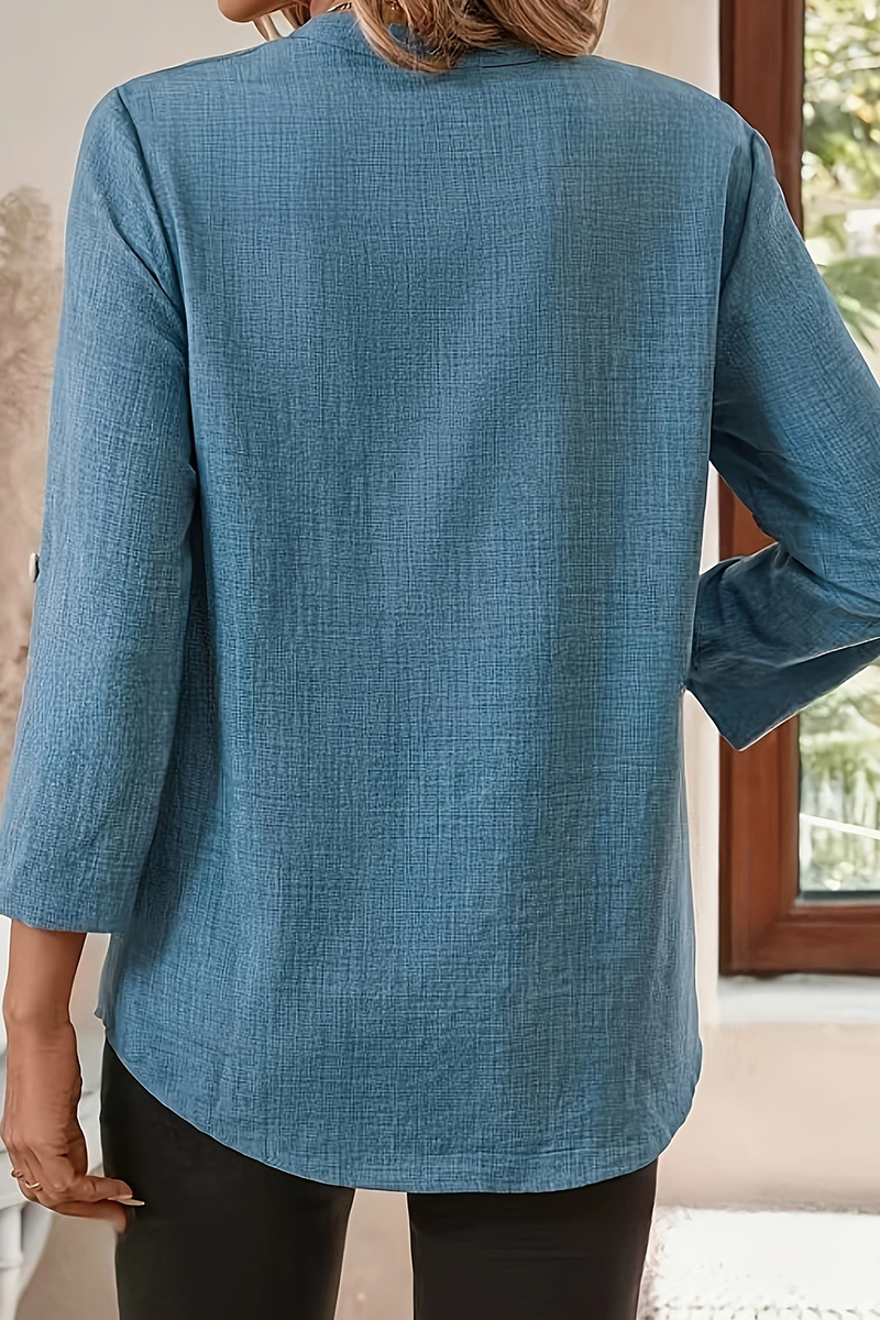 Elegant Solid Color V-Neck Shirt With Cut-Out Sleeves For Women