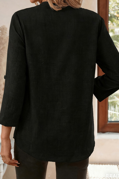 Elegant Solid Color V-Neck Shirt With Cut-Out Sleeves For Women