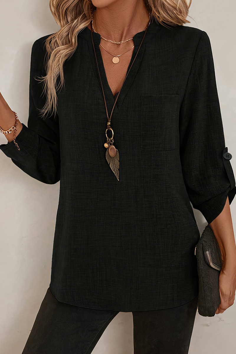 Elegant Solid Color V-Neck Shirt With Cut-Out Sleeves For Women