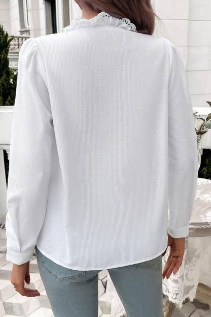 Women's Casual Striped Lace Front Button Down Shirt