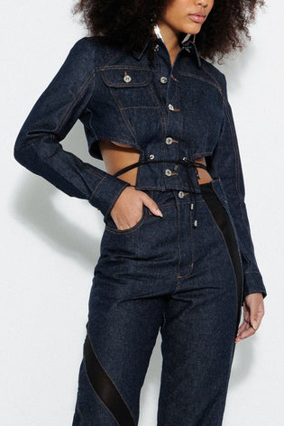 Tailored Women’s Jacket With Deconstructed Patchwork Jeans Set