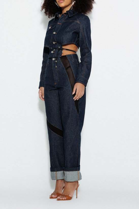 Tailored Women’s Jacket With Deconstructed Patchwork Jeans Set