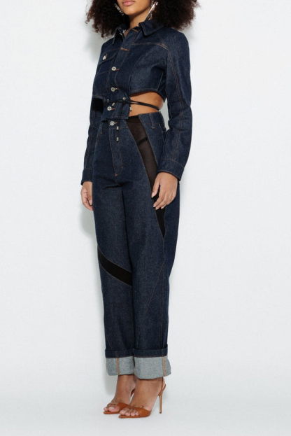 Tailored Women’s Jacket With Deconstructed Patchwork Jeans Set