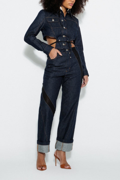 Tailored Women’s Jacket With Deconstructed Patchwork Jeans Set