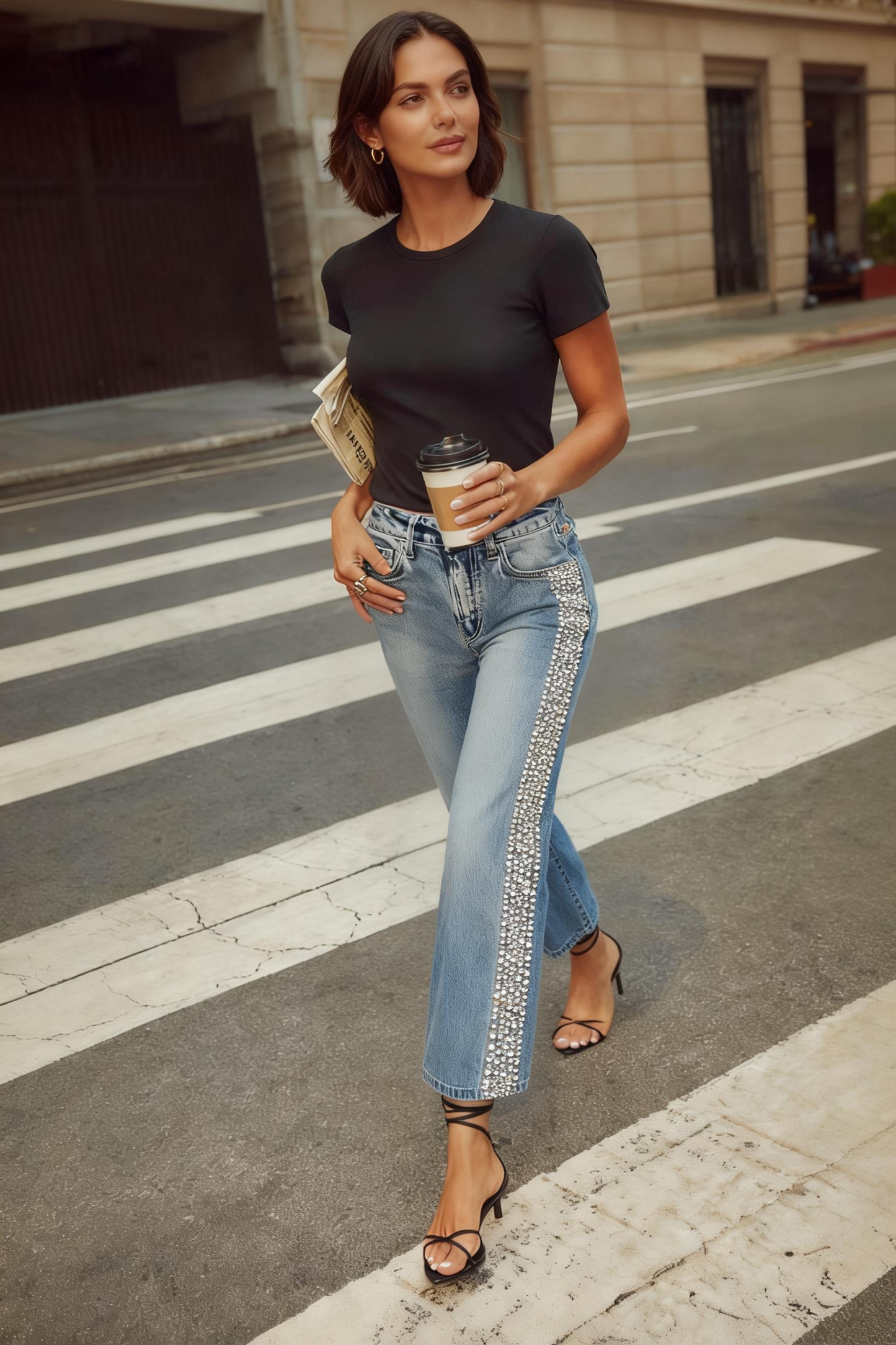 Trending Now Side Crystal Jeans For Women