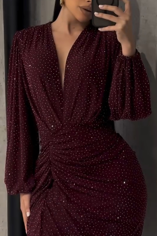 Women's V-Neck Sequin Slit Hem Party Dress