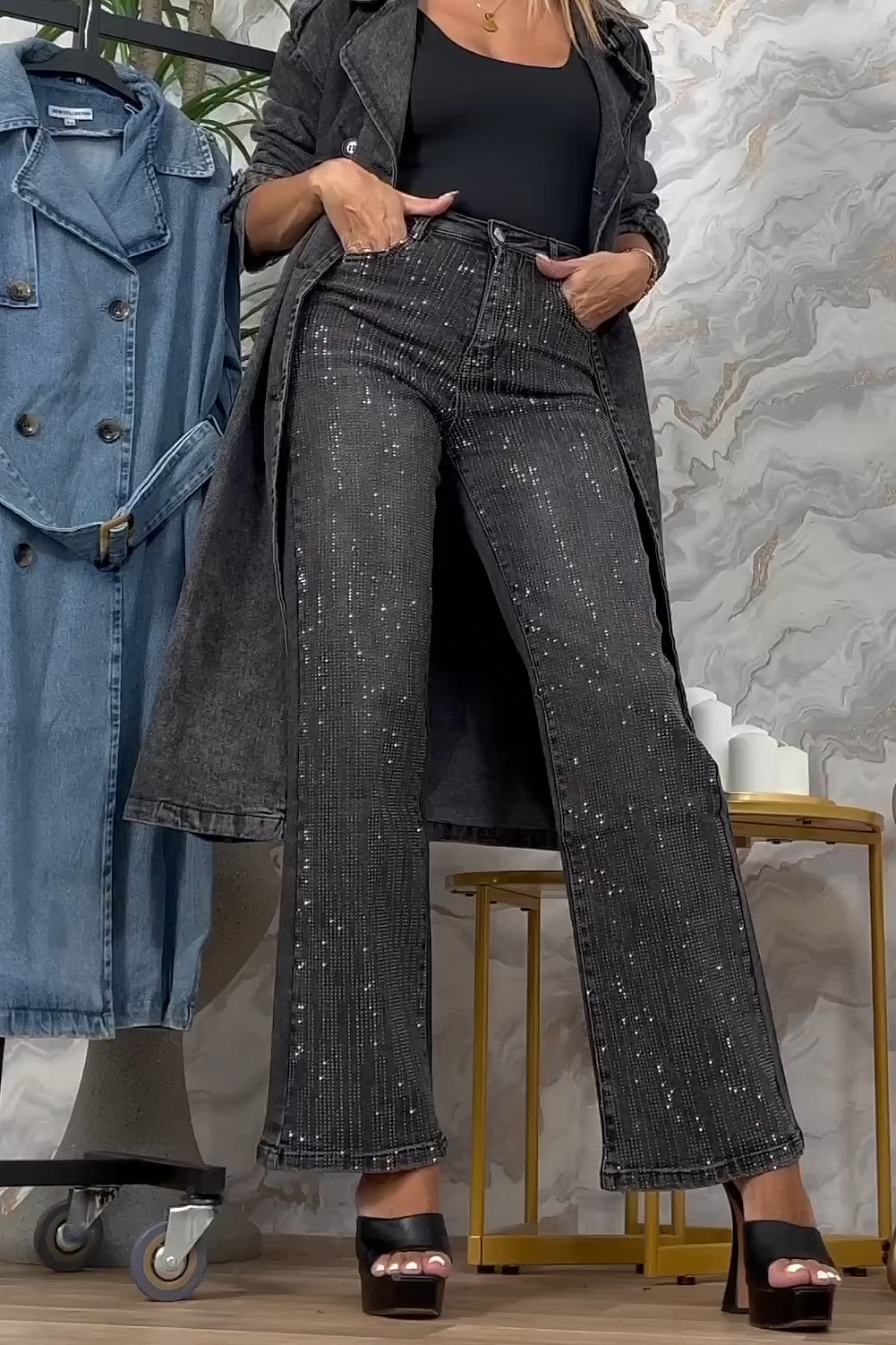 Dazzling Full Rhinestone Embellished Jeans For Women