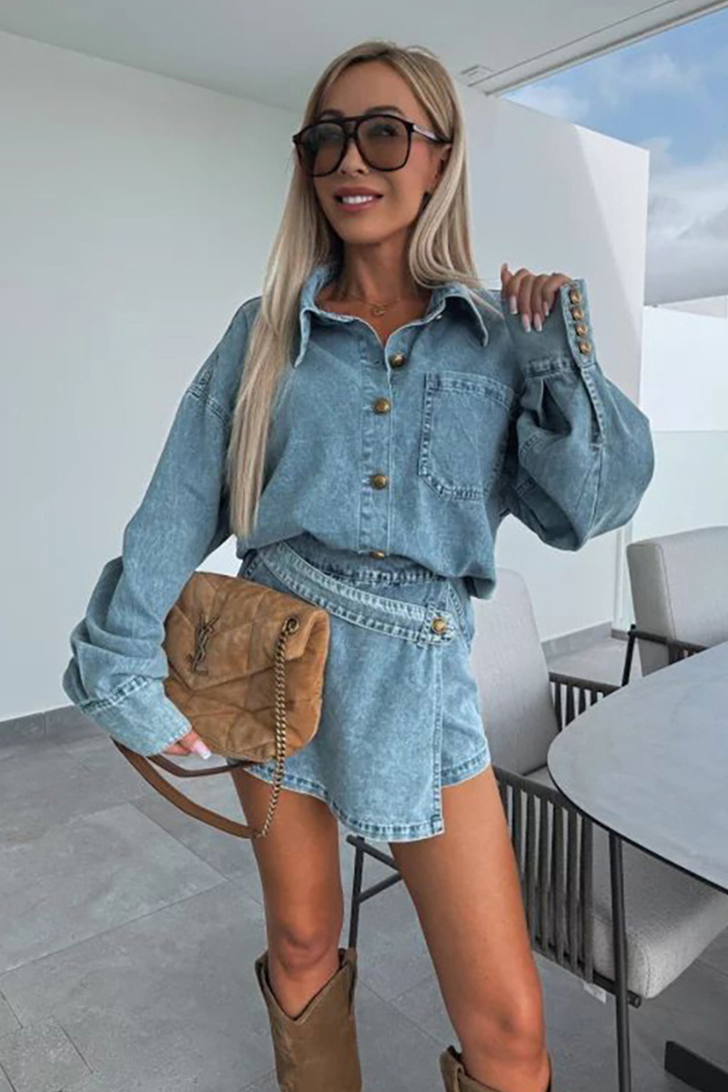 Women's Denim Asymmetrical Two-Piece Skirt Set