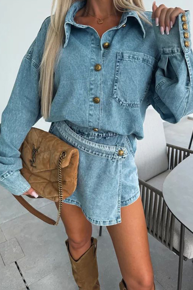 Women's Denim Asymmetrical Two-Piece Skirt Set