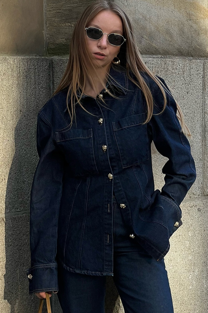 Button Down Denim Jacket And Jeans Set For Women