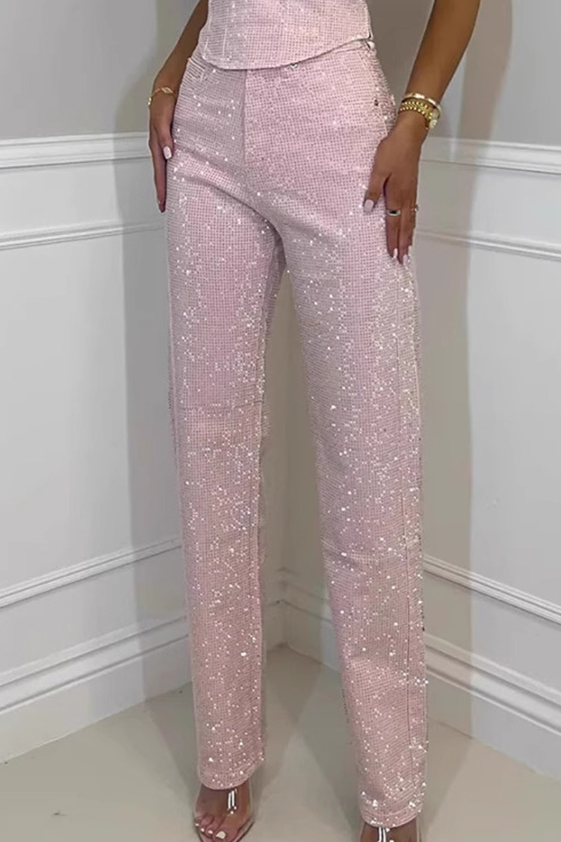 Ladies' Sexy Off Shoulder Sparkling Camisole With Diamond Trim Pants
