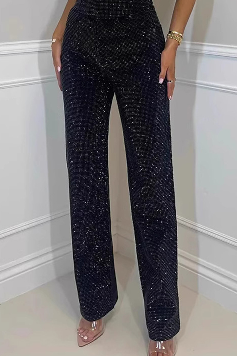 Ladies' Sexy Off Shoulder Sparkling Camisole With Diamond Trim Pants