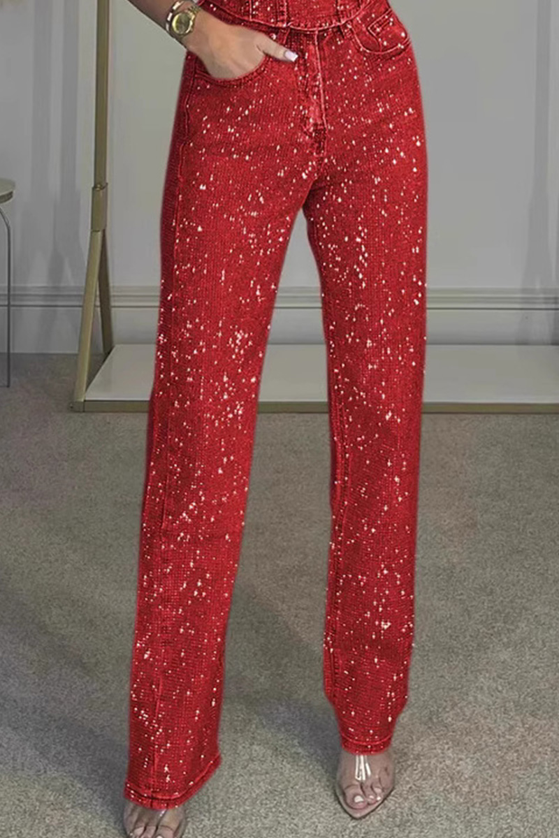 Ladies' Sexy Off Shoulder Sparkling Camisole With Diamond Trim Pants