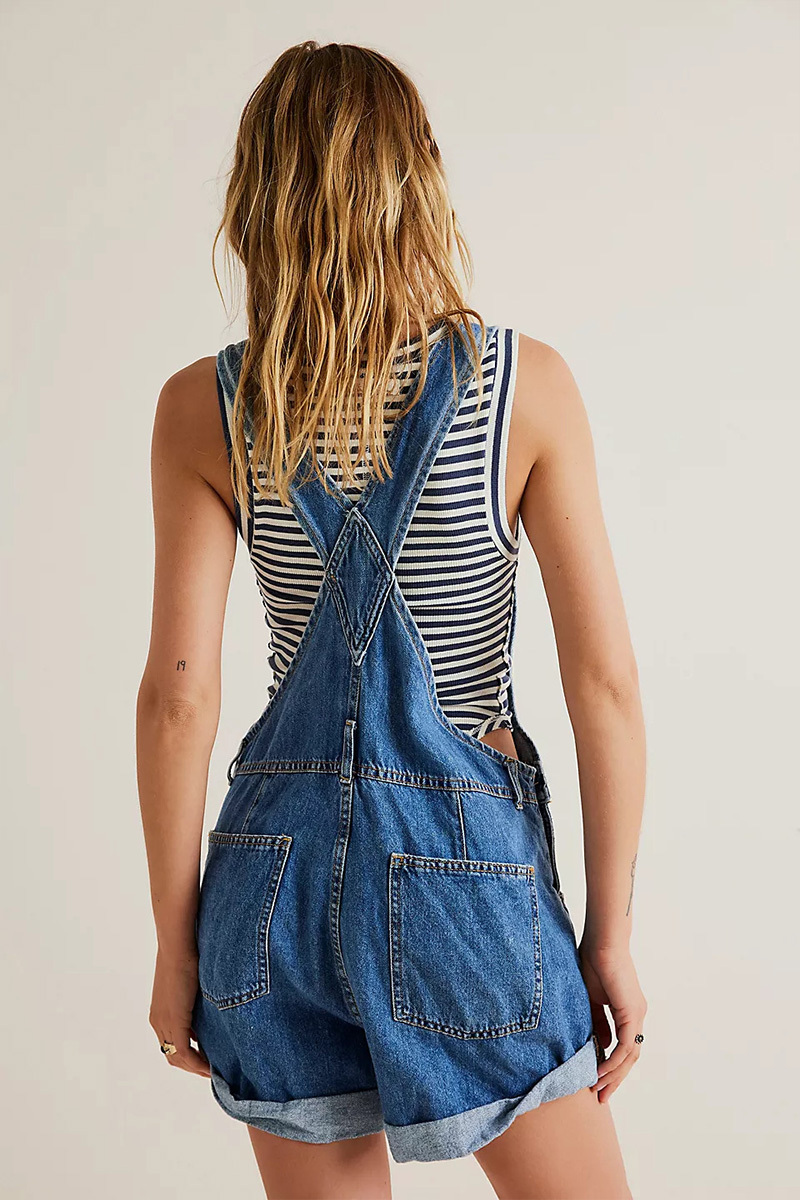 Relaxed Multi Pocket Denim Overalls For Women