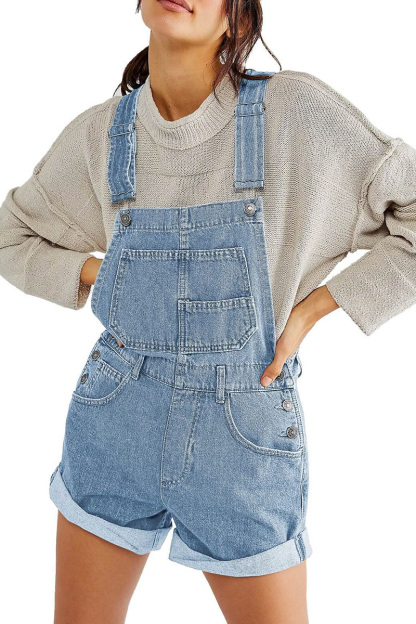 Relaxed Multi Pocket Denim Overalls For Women