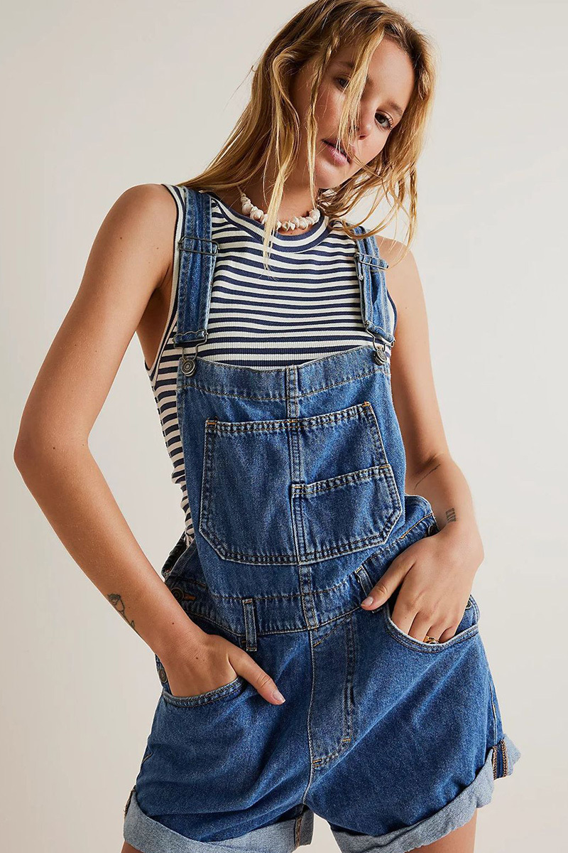 Relaxed Multi Pocket Denim Overalls For Women