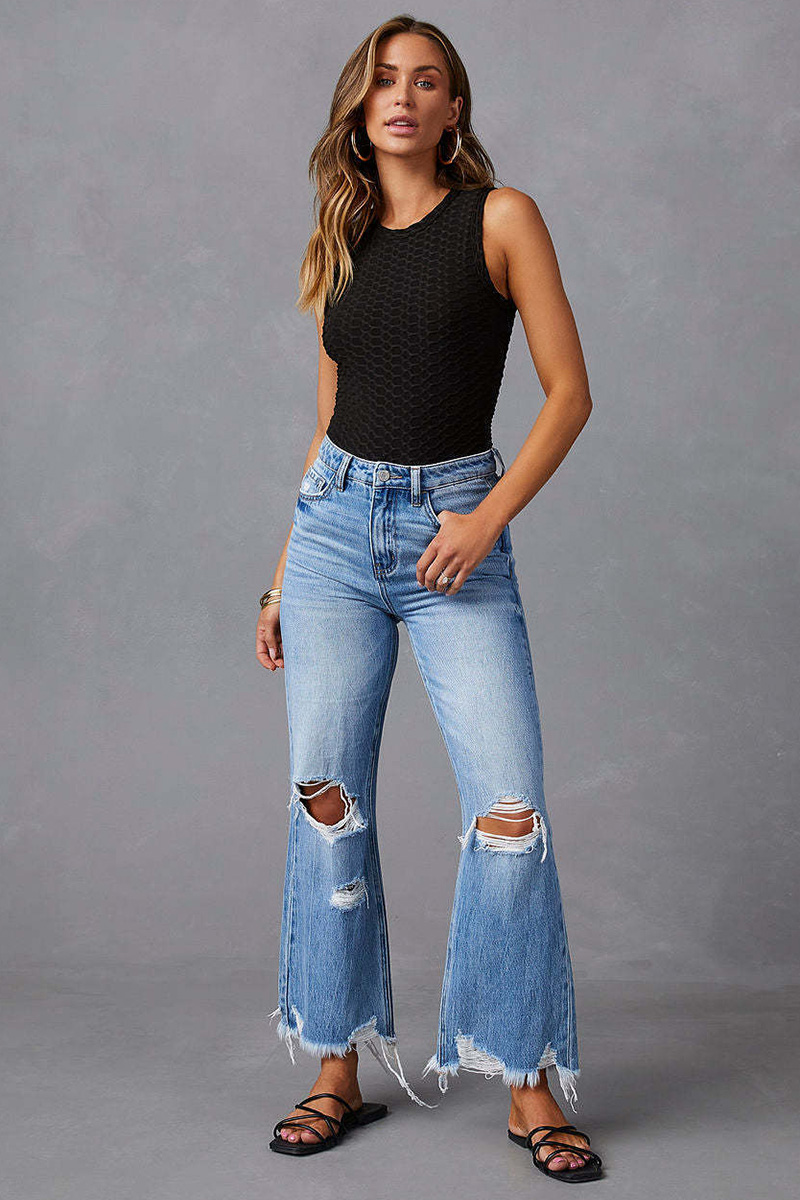 Women' s  Urban Style Distressed Fringe Jeans