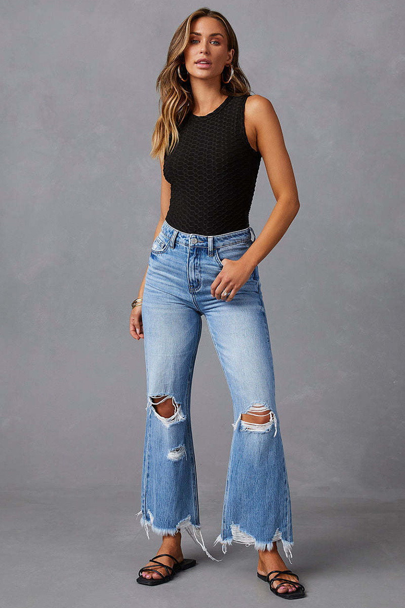 Women' s  Urban Style Distressed Fringe Jeans