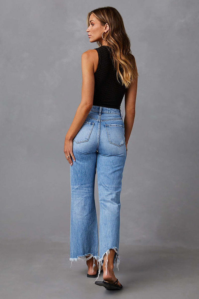 Women' s  Urban Style Distressed Fringe Jeans