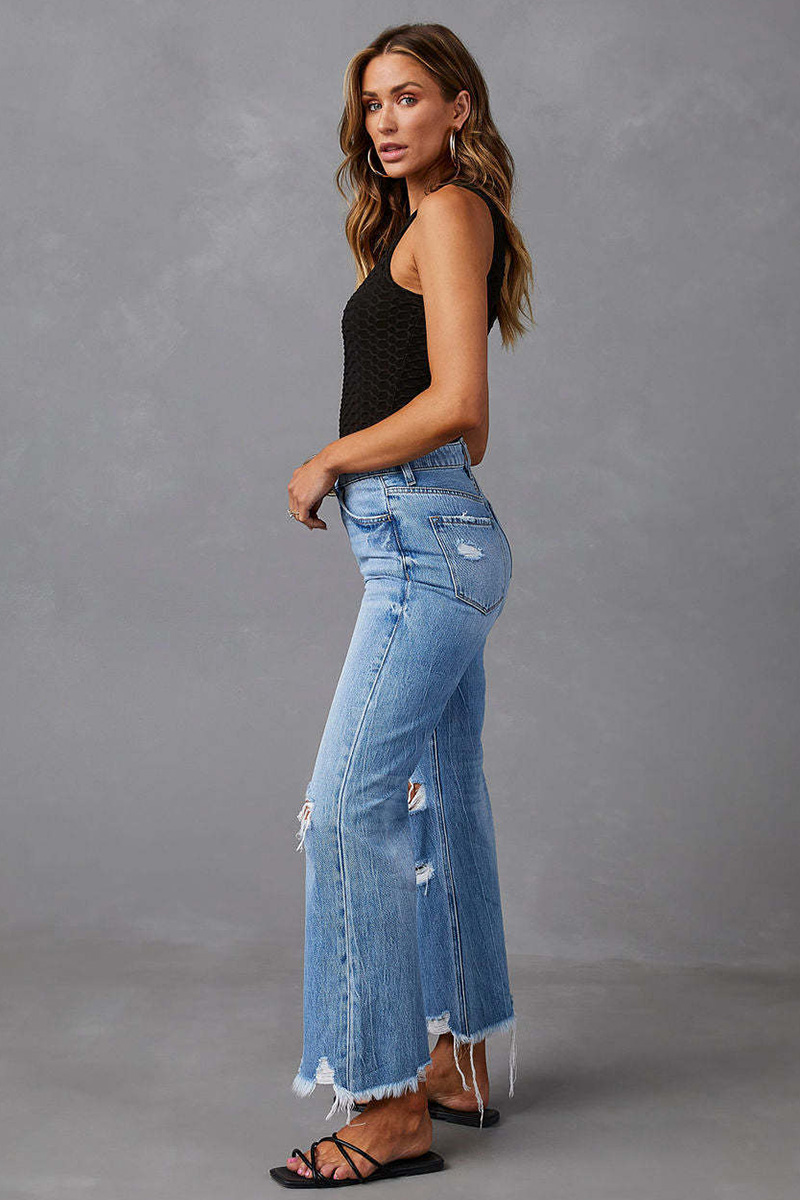 Women' s  Urban Style Distressed Fringe Jeans