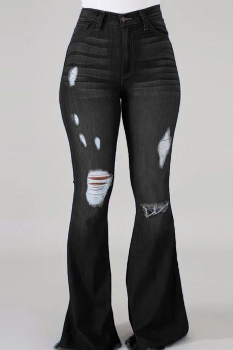 Distressed Flared Jeans Stretch High Waist For Women