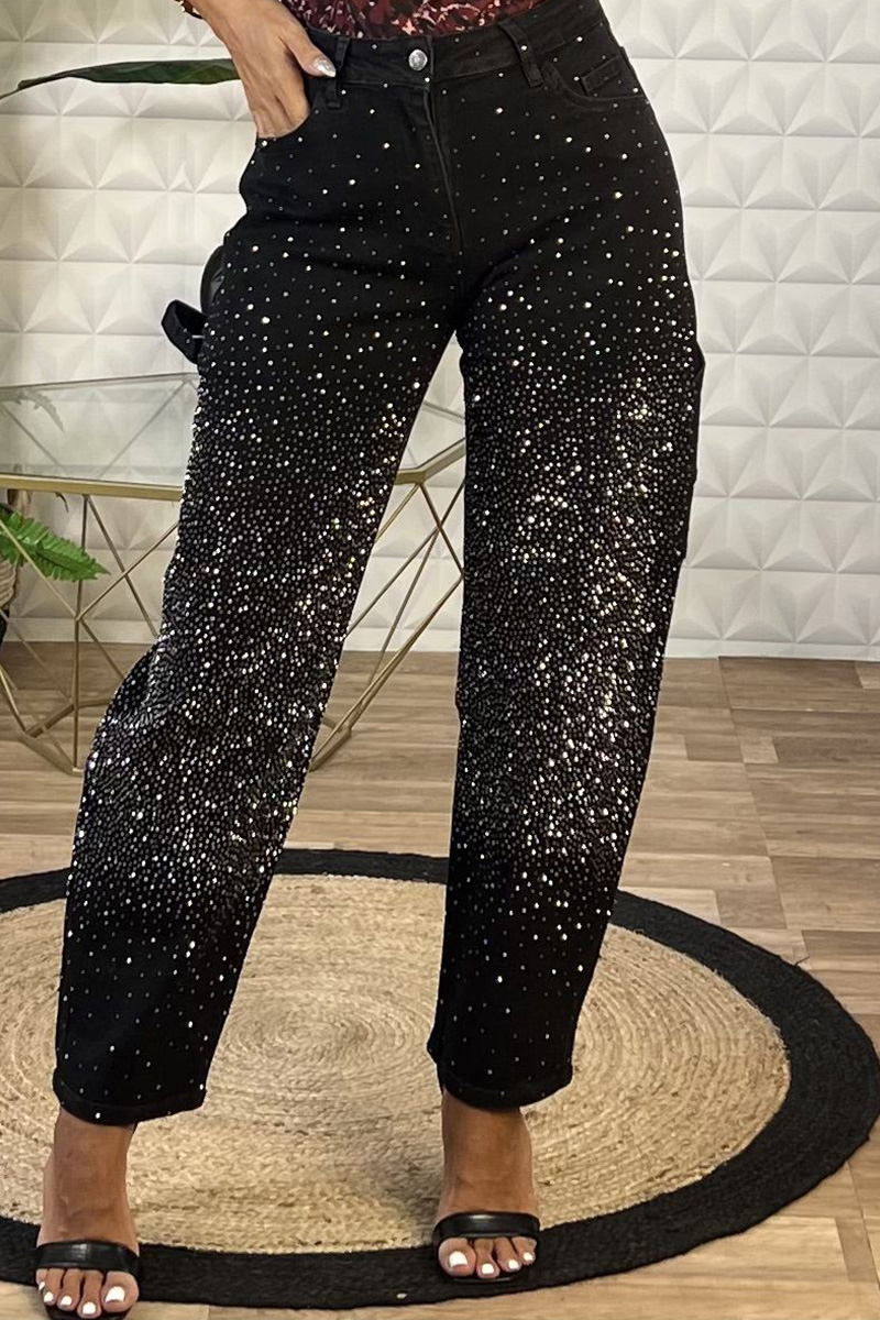 Women's Relaxed Ombre Rhinestone Embellished Jeans