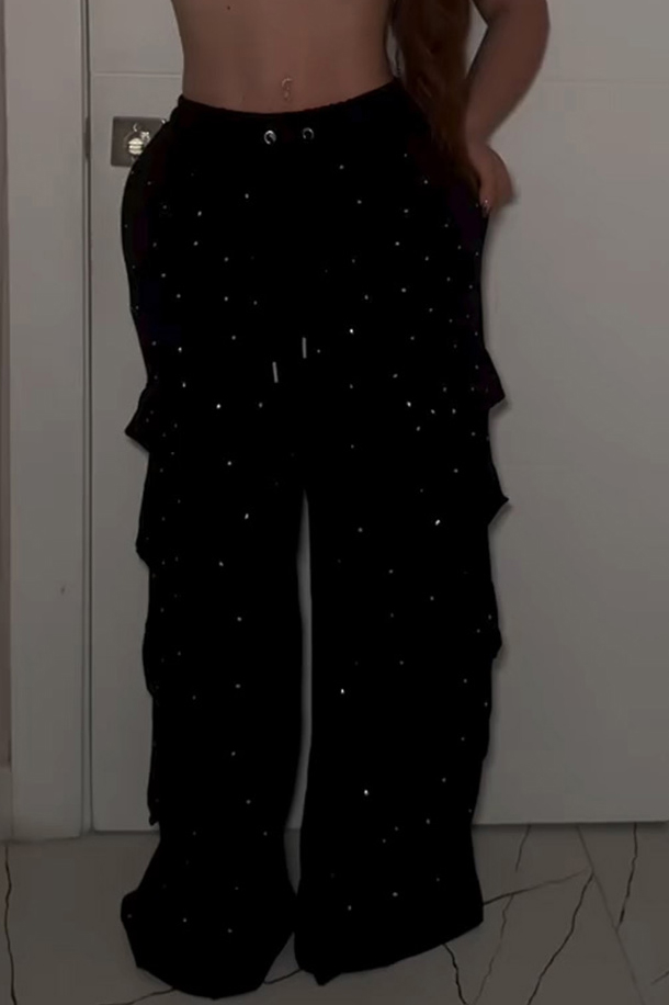 Ladies Sparkling Studded Flex Fit Cargo Pants